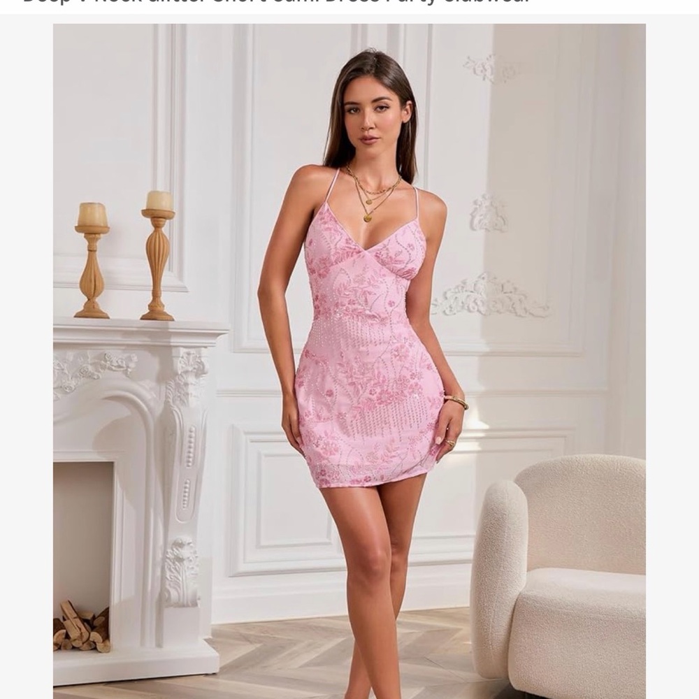 Amazon Pink Lace Mini Dress